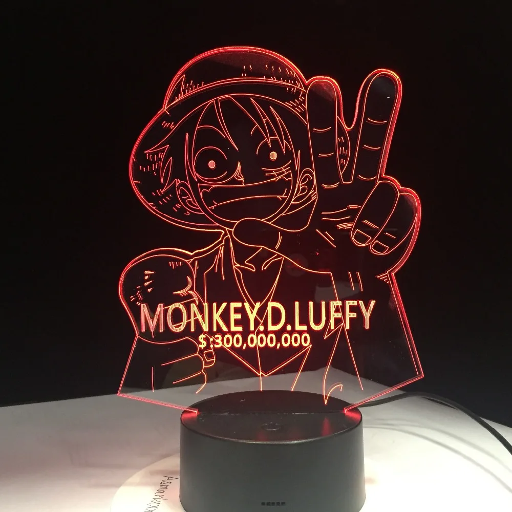 Monkey D. Luffy 3D LED Dotik Vklop Nočnega Svetlobe Enem Kosu namizne Svetilke USB 7 Barve Atmosfere Dekor LED Lučka Za Rojstni dan Darila