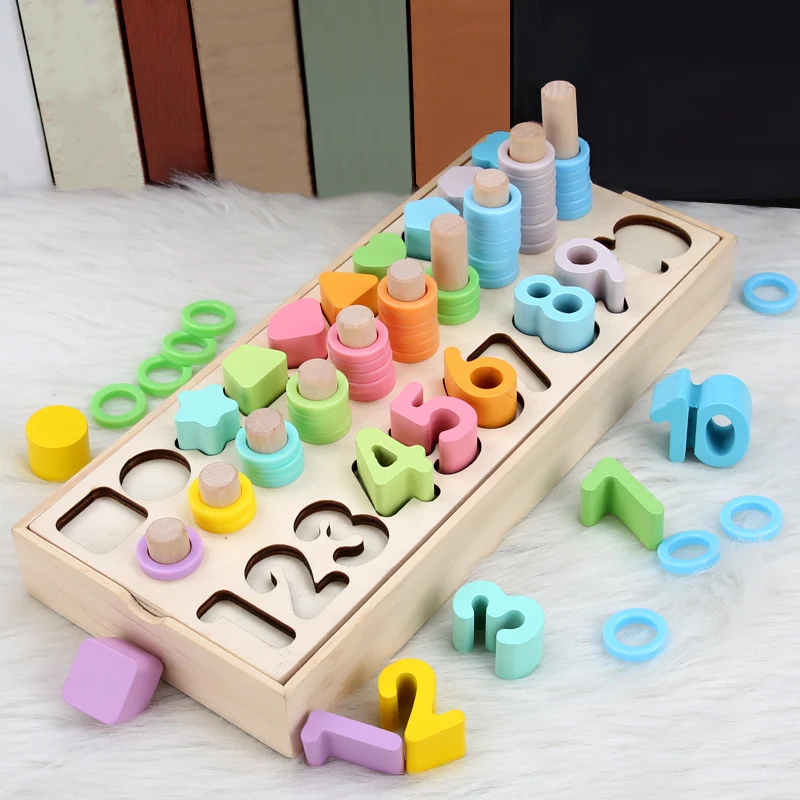 Montessori Izobraževalne Lesene Igrače Geometrijske Oblike Ujemanja Count Magnetni Ribolov Igrače Matematiko Zgodnje Izobraževalne Igrače Za Otroke