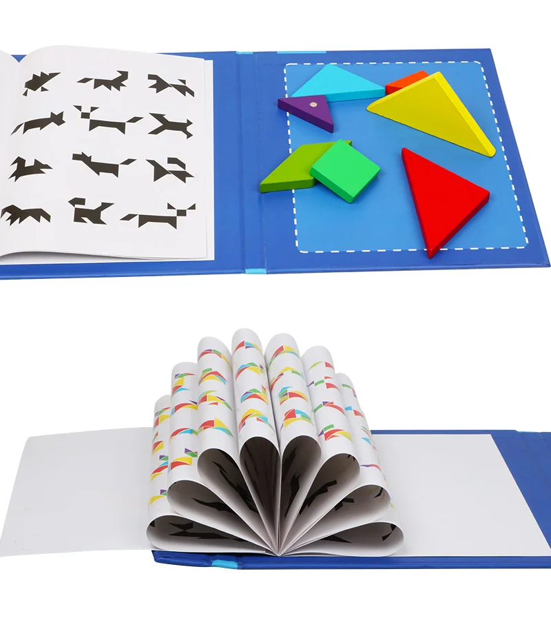 Montessori Izobraževalne Čarobno Knjigo Magnetni 3D Sestavljanke, Sestavljanke, Tangram Igri Ustvarjalne Uganke Magnetno Sestavljanke Darilo Fantje Dekleta PT-12
