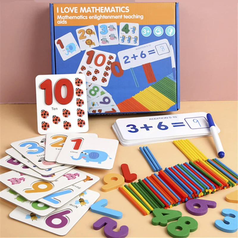 Montessori matematiko igrače učni pripomočki štetje kartice stick število seznanjanje seštevanje odštevanje delovanje otroke, izobraževalne igrače