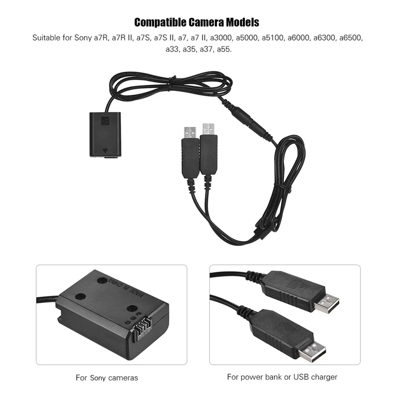 MOOL Dvojno USB Napajalni Kit NAPAJALNIK, Zamenjava NP-FW50 DC Spojnik Nadomestno Baterijo Popolnoma Dekodirati za Sony NEX-3 Series
