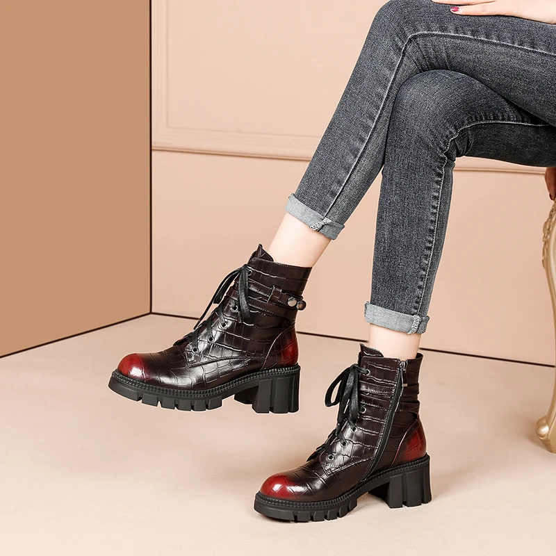 MORAZORA 2020 Nov prihod gleženj škornji za žensko pravega usnja čevlji modni čipke 2 barvah jeseni, pozimi škornji ženske