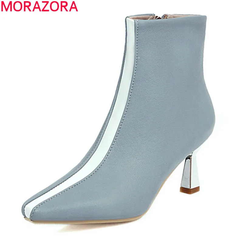 MORAZORA 2020 Velika velikost 34-43 gleženj škornji moda mešanih barv v visokih petah dame, čevlji za jesen zimo ženske škornji bela modra