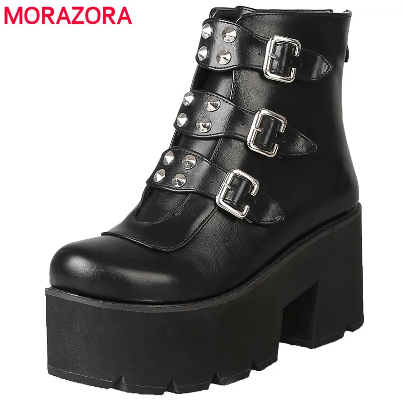 MORAZORA Plus velikost 34-46 Nove modne platforme čevlji debelo dno čevlje, sponke sponke jeseni, pozimi škornji za ženske čevlje