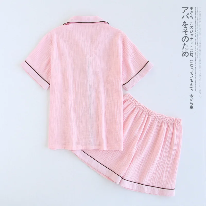 Mornarsko modra bombažne krep hlače, pižame določa ženske poletje Japonski preprost pijamas mujer pižame ženske priložnostne sleepwear