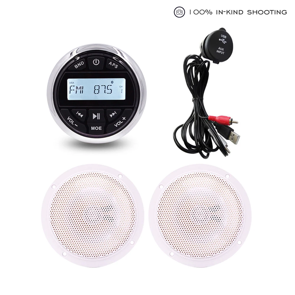 Morski Stereo Bluetooth Radio Audio FM AM Sprejemnik MP3 Predvajalnik Za ATV Jahte Motocikel+4 inch Morskih Nepremočljiva Zvočnik+USB Kabel