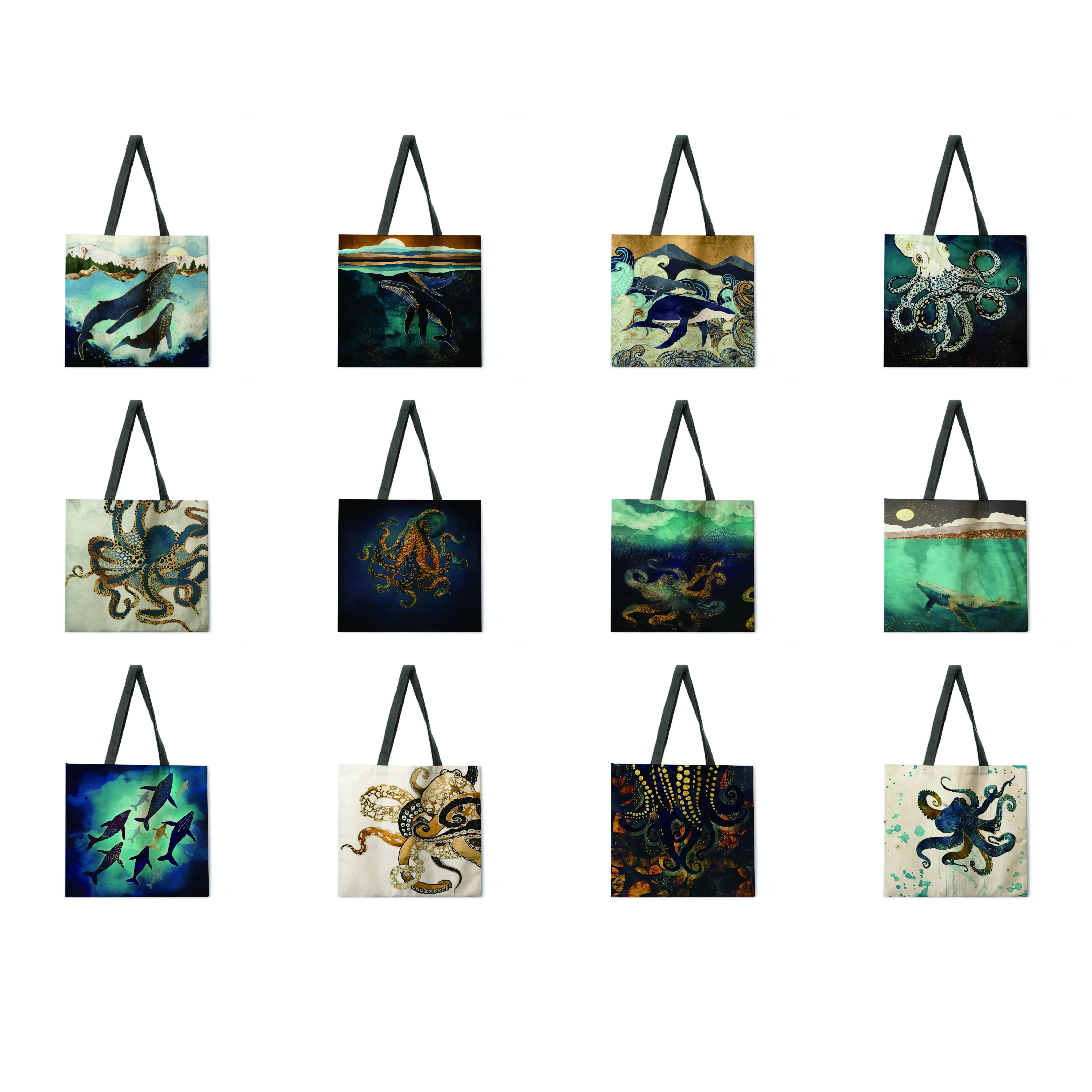 Morsko dno biološka perilo tkanine, priložnostne tote vrečko zložljive nakupovalno vrečko za večkratno uporabo plaže vrečko damo torba