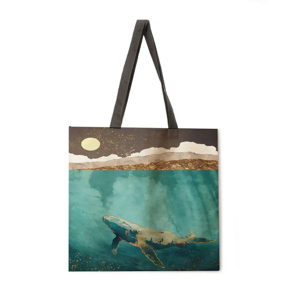 Morsko dno biološka perilo tkanine, priložnostne tote vrečko zložljive nakupovalno vrečko za večkratno uporabo plaže vrečko damo torba