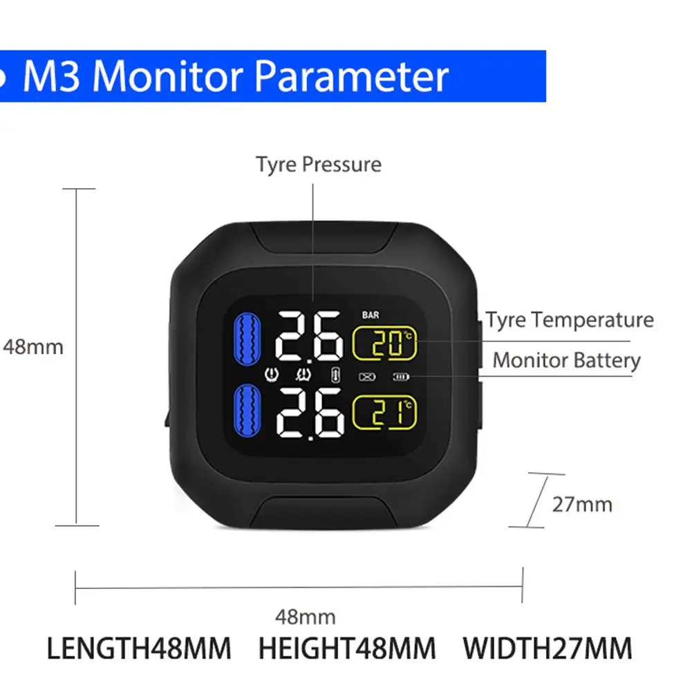 Motorno kolo tpms Realnem Času, Temperature, Tlaka v Pnevmatikah Sistem za Spremljanje Nepremočljiva M3 Brezžični LCD-Zaslon Zunanji TH/WI Senzorji