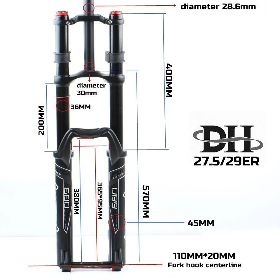 Mountain Bike Downhill Zračno Vzmetenje Vilice DH SEM Mehko Plinski amortizer 110*20 MM, Skozi Os 27.5/29ER Zavor Magnezij