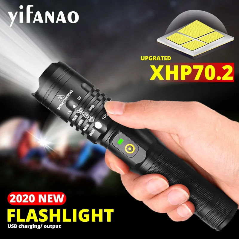 Močna LED Svetilka XHP70.2 26650 Polnjenje Baklo XHP50.2 18650 USB Zoom Luč XHP50 Lov Lučka samoobrambe