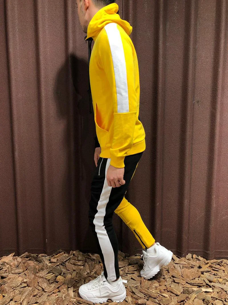 Moška Športna Športna Sweatsuit Fashion Color Matching Tanek pulover s kapuco in Hlače Šport Dve-kos Moških Obleko Nastavite Ansambel Homme