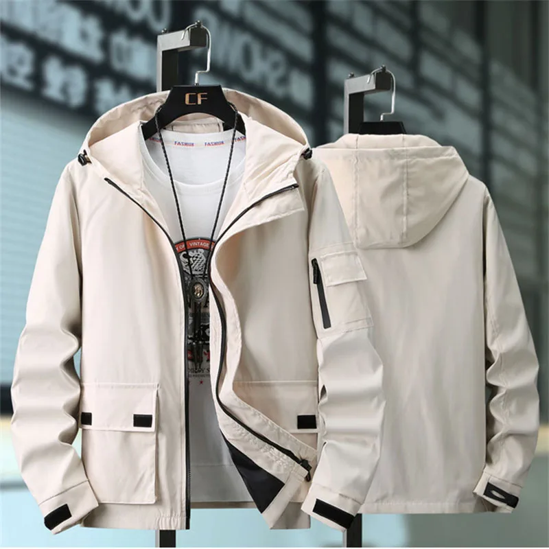 Moške Cargo Jopiči Pomlad Jesen Coats Hooded Windbreaker Outwears Windproof 2020 Modni Moški Žepi Suknjič Plus Velikost 8XL LM082