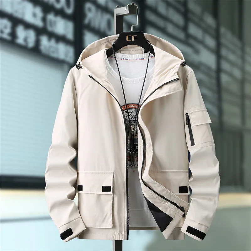 Moške Cargo Jopiči Pomlad Jesen Coats Hooded Windbreaker Outwears Windproof 2020 Modni Moški Žepi Suknjič Plus Velikost 8XL LM082