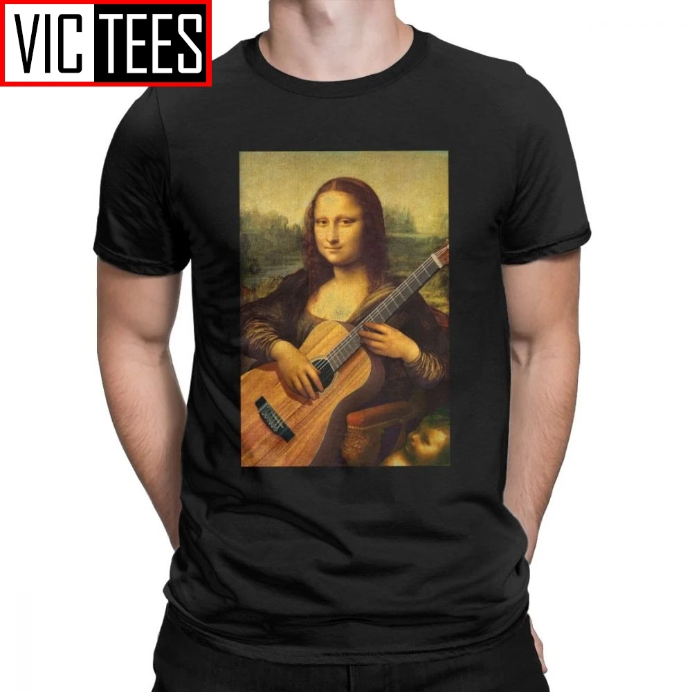 Moške Mona Lisa Kitara T-Shirt Moški Da Vinci Davinci Kitarist Super Bombaž Tees T Shirt Darilo Oblačila