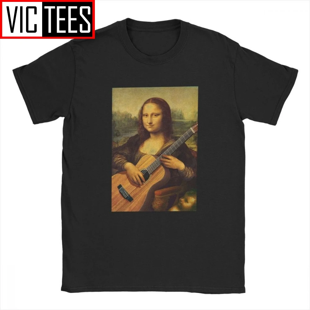 Moške Mona Lisa Kitara T-Shirt Moški Da Vinci Davinci Kitarist Super Bombaž Tees T Shirt Darilo Oblačila