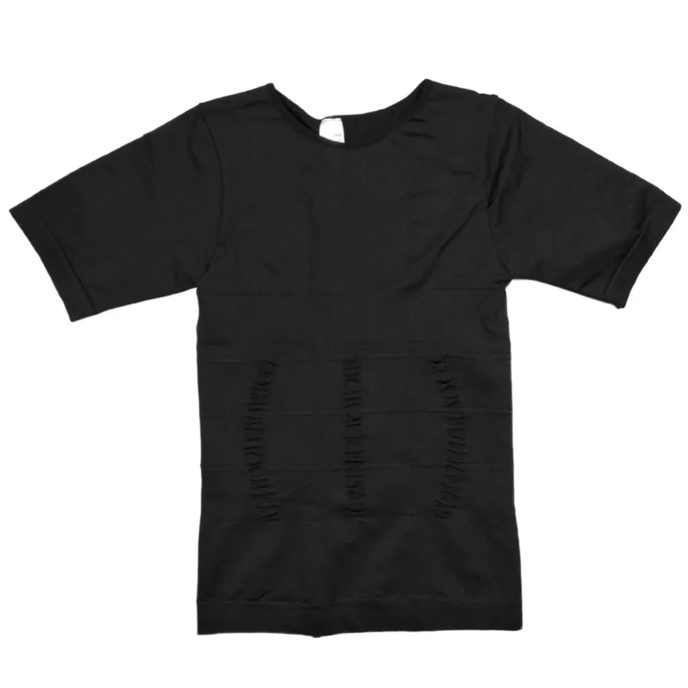 Moške Nemoteno Dihanje, Oblikovanje Telesa Trebuha O-Vratu, Kratka Sleeved Stretch T-Shirt Telovnik Črno Bele Barve