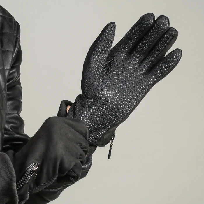 Moške rokavice brez dimenzije, zadrgo, brez podloge, črne barve