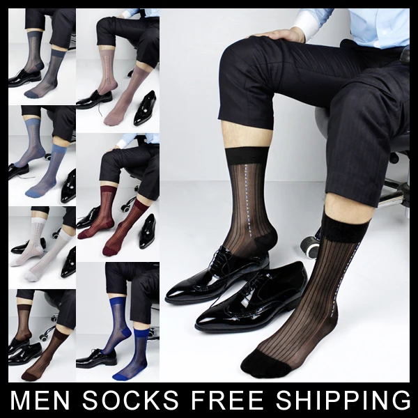 Moške Svile Formalnih Nogavice Vidni Glej Skozi Seksi Moških Obleko Nogavice 6 Barv so na Voljo trgovina na Debelo Brezplačna Dostava
