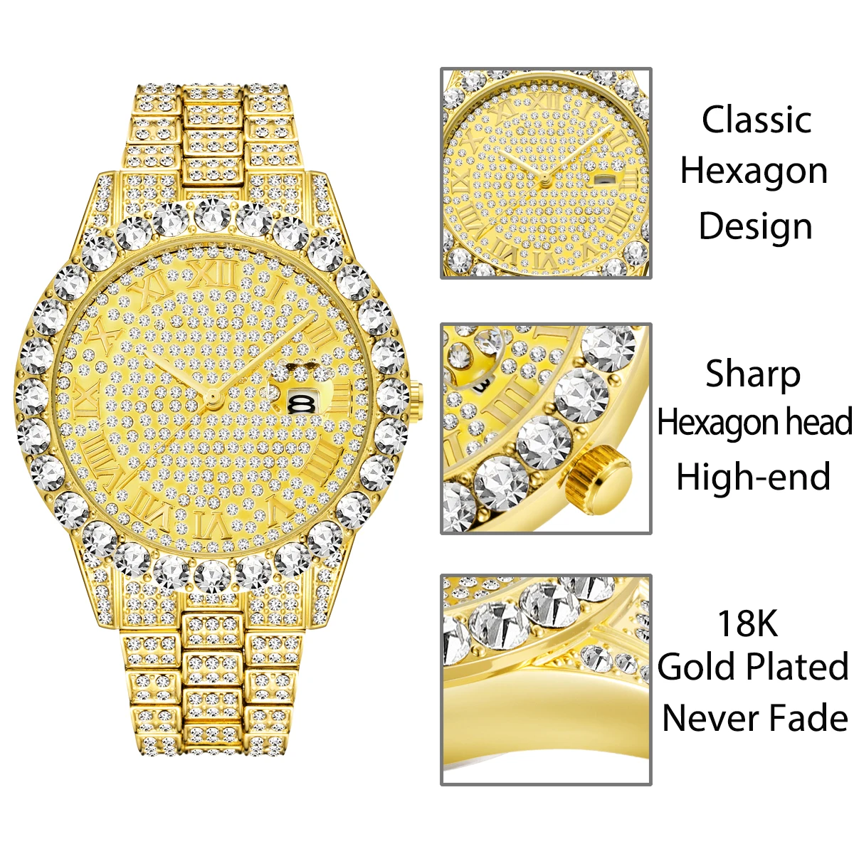 Moške Ure 2021 Sodobne AAA CZ Diamond Nepremočljiva Watch vrhunska kakovost Luksuznih 18k Zlato Moško ročno uro Hip Hop Quartz uro Človek