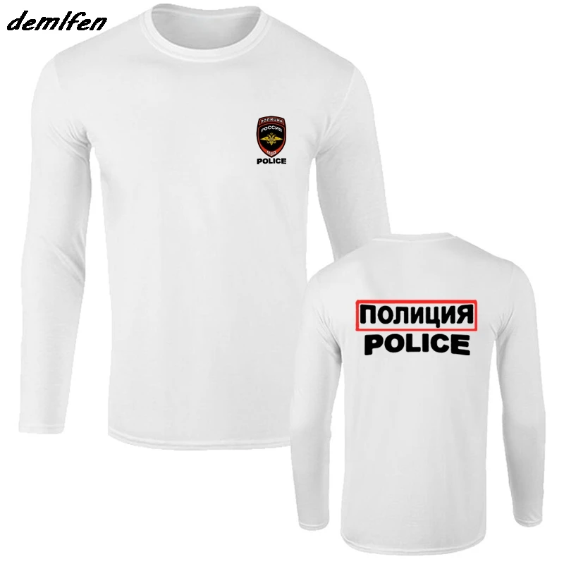 Moški Bombaž Majica z Dolgimi rokavi Modi Nove Rusija ruski Moskvi MVD Logotip Policija Oblikovanje T-Shirt Tee Majica