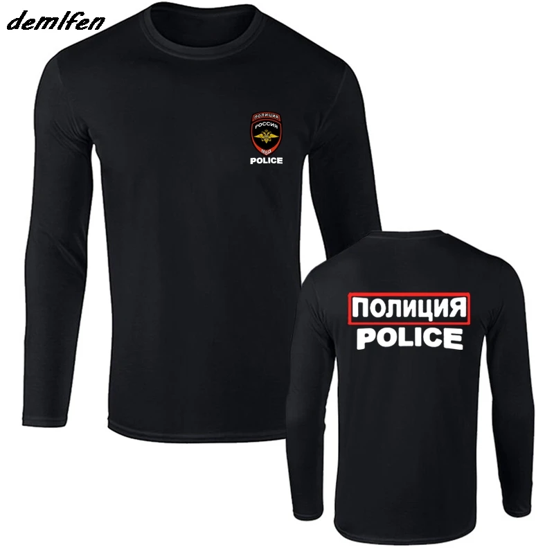Moški Bombaž Majica z Dolgimi rokavi Modi Nove Rusija ruski Moskvi MVD Logotip Policija Oblikovanje T-Shirt Tee Majica