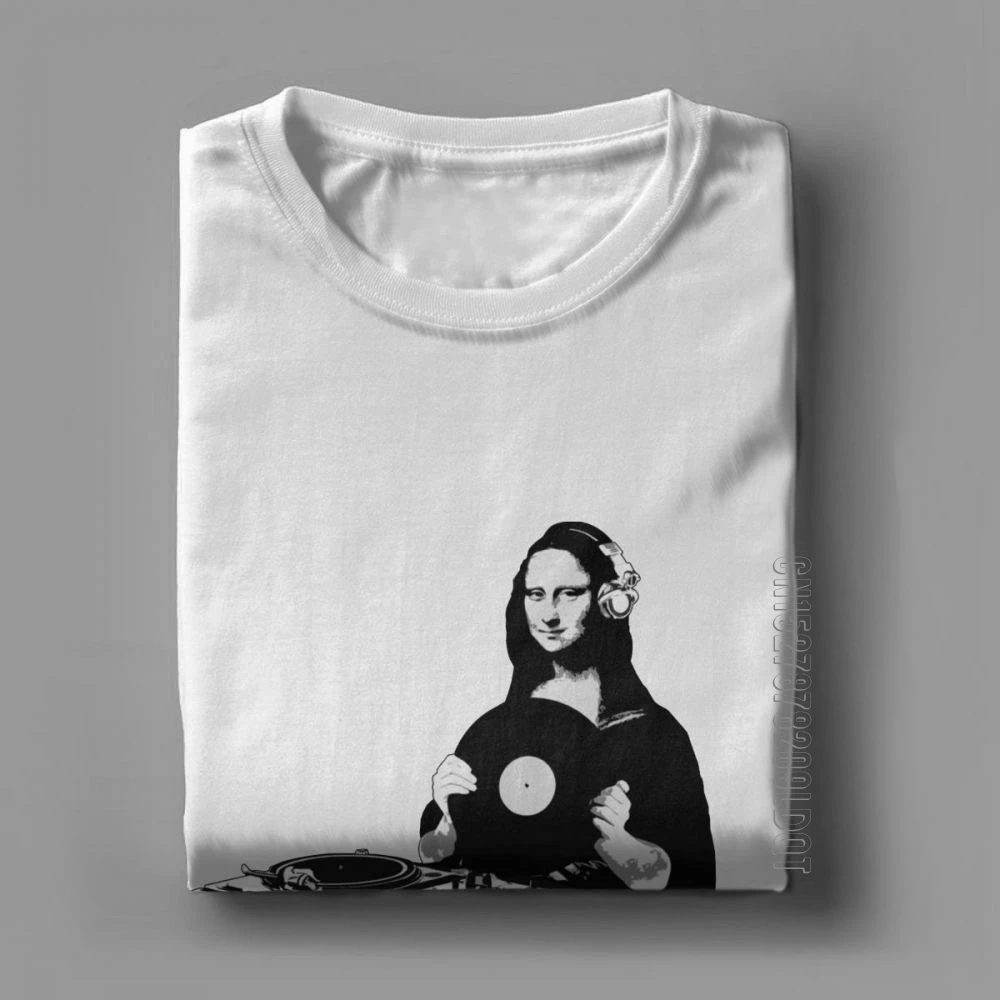 Moški Glasbe T Shirt Mona Lisa T-Shirt DJ Vrhovi Smešno Gramofoni Hip Lulz Novost Kratkimi Osnovne Tees Čistega Bombaža, Plus Velikost