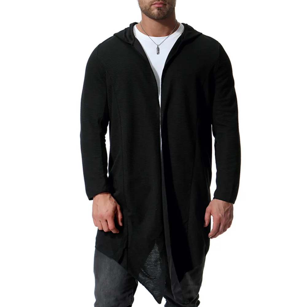 Moški jesenski dolgo hooded coat jarek plašč tanko jopico moških nočni klub hip hop punk cape gotike dolgo jakno fazi kostum