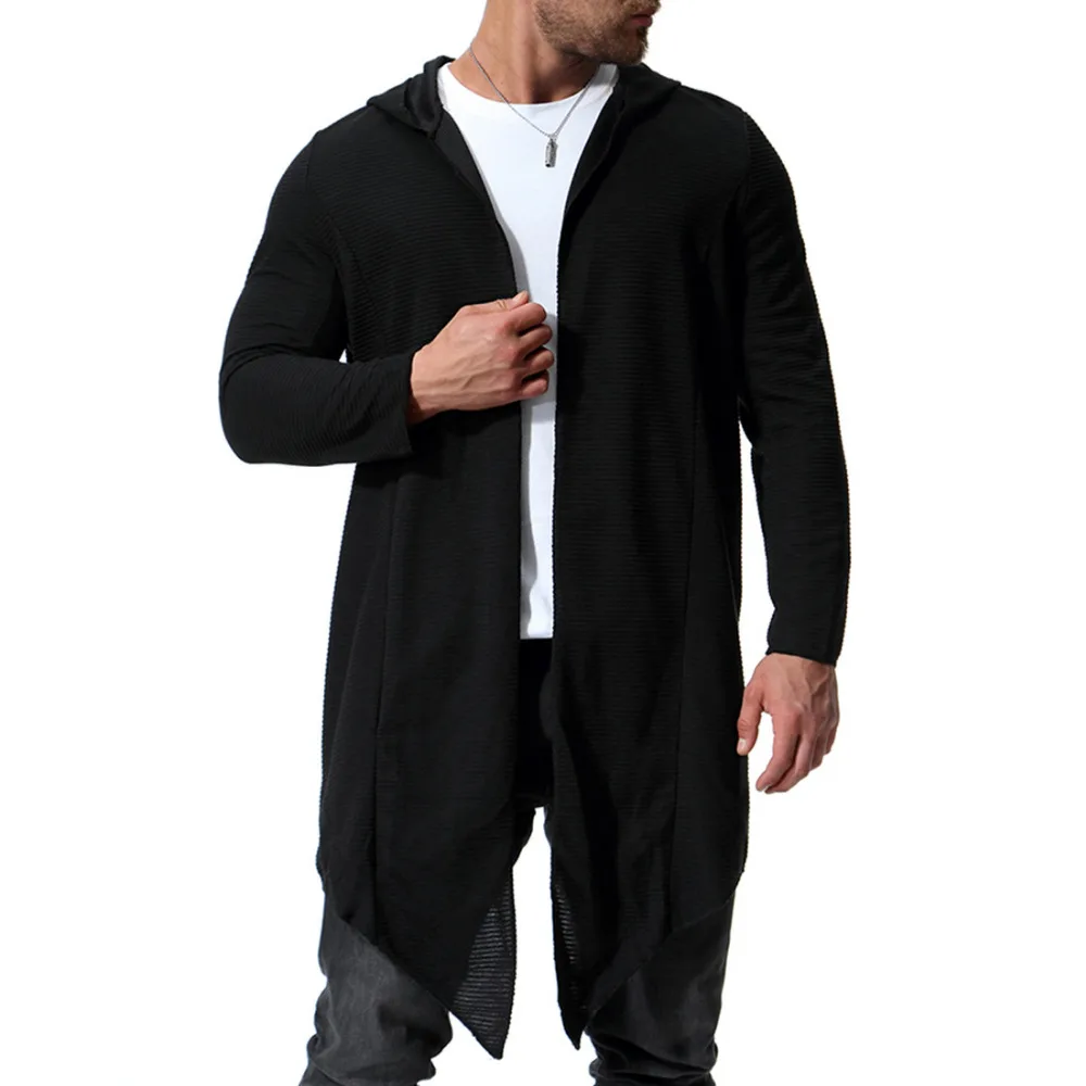 Moški jesenski dolgo hooded coat jarek plašč tanko jopico moških nočni klub hip hop punk cape gotike dolgo jakno fazi kostum