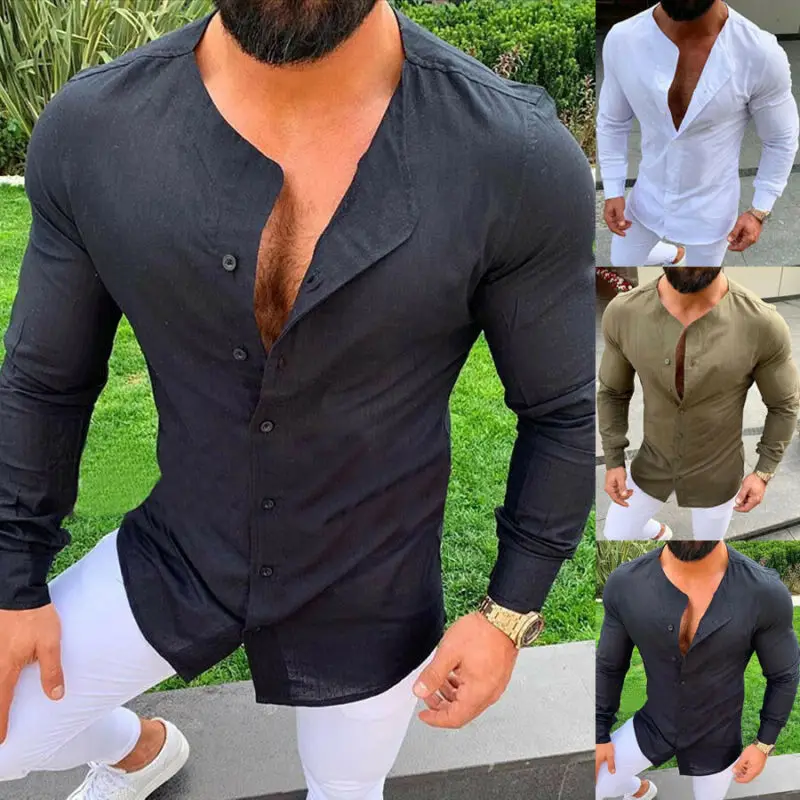 Moški Majica Dolgi Rokavi Priložnostne Srajce Za Moške Slim Fit 2020 Modni Moški Priložnostne Majice Trdni Moški Majica Bluzo Vrhovi