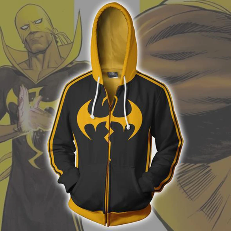Moški Oblačila Superhero Movie Železna Pest, Cosplay Hoodies 3D Tiskanje Rokav Zadrge Sweatshirts Plašč Moda