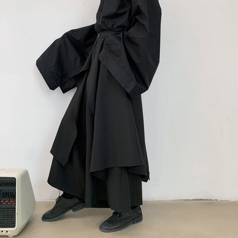 Moški Priložnostne Black Širok Noge Hlače Krila Moški Ženske Japonska Ulične Punk Gothic Kimono Hlač Harem Hlače Fazi Oblačila