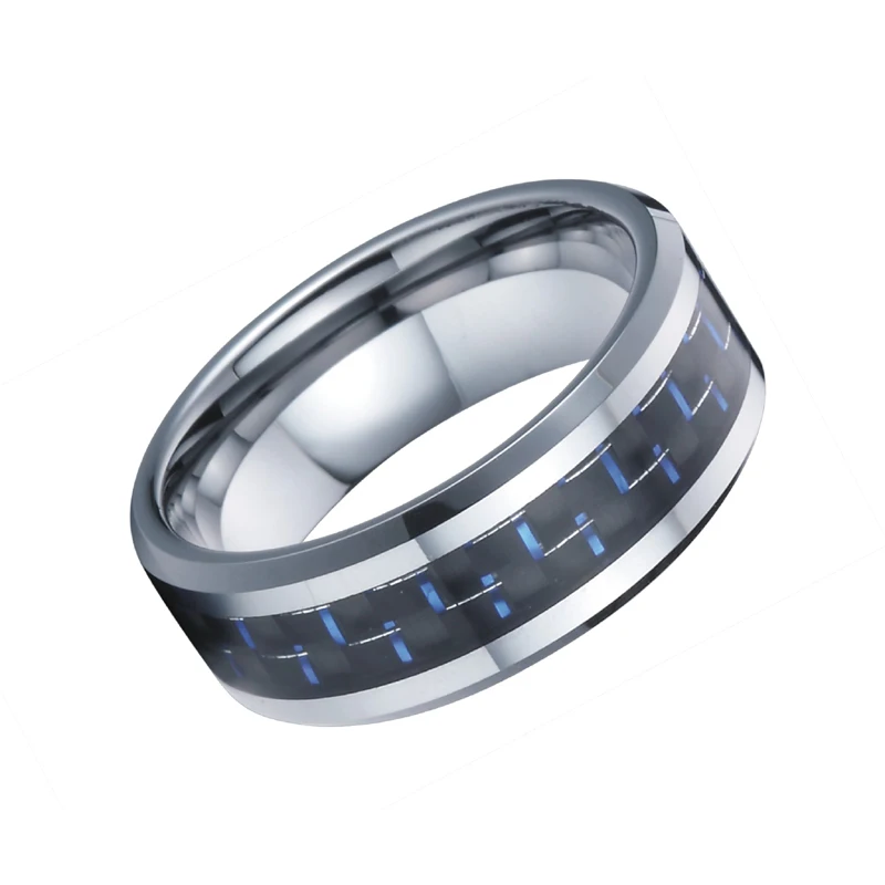 Moški prstan Zavezništvo Volframov karbid obroči za moške črna modra ogljikovih vlaken 8 MM Poročni prstan Par Obročev za ženske, darilo
