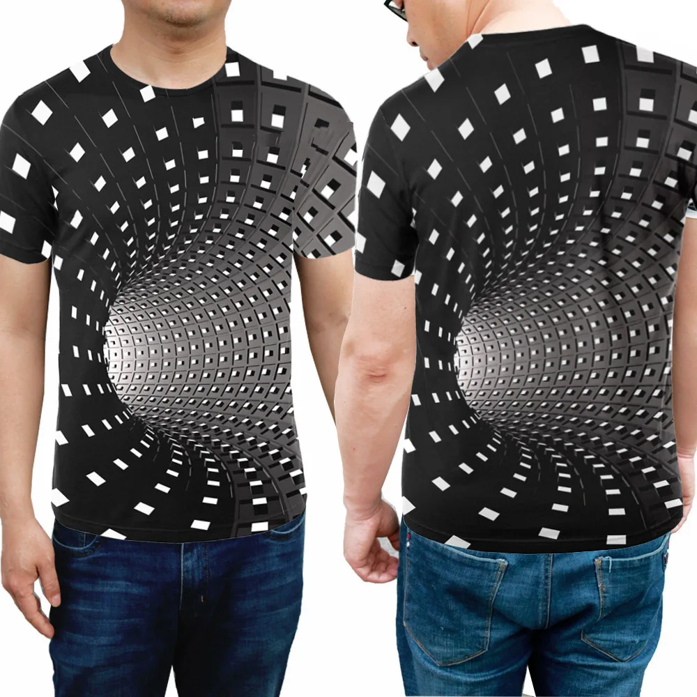Moški Ženske T-Shirt Kratek Rokav 3D Zavrtimo Tiskanje Optično Iluzijo Hipnoza Tee Vrhovi H9