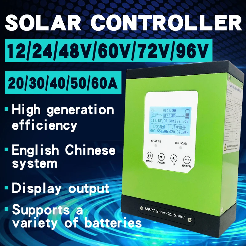Mppt solarni krmilnik za polnjenje 20a 30a 40a 50a 60a sončne celice, regulator 12V 24V 48V96 LCD auto litij-ionska baterija za svinčeve celice