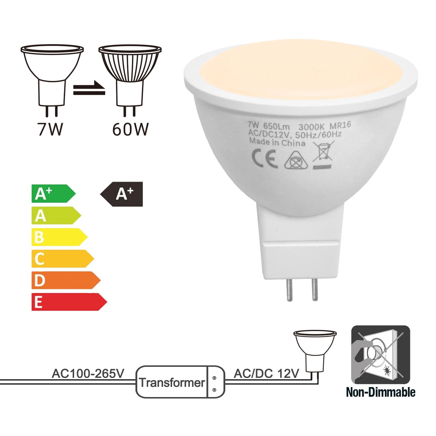 MR16 LED Spot Luči GU5.3 LED Žarnica 7W LED Svetilka 12V AC DC Pozornosti Toplo Bela Ne Zatemniti Zamenjajte 60 W Halogenske 2835SMD