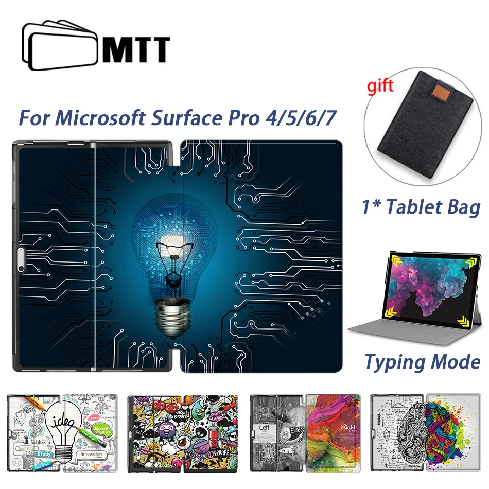 MTT Primeru Za Microsoft Surface Pro 4 5 6 7 12.3 palčni PU Usnja, Robljenje Flip Stojalo Pokrov Shockproof Zaščitna Tablični Primeru Funda