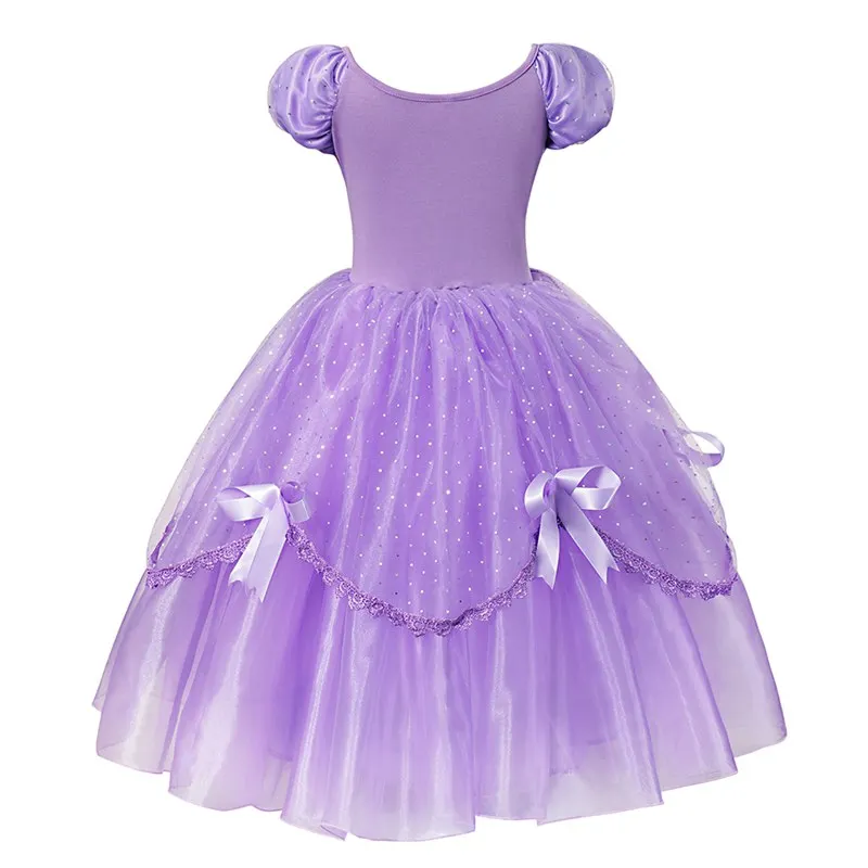 MUABABY Deluxe Sofija Oblačenja za Dekleta Poletje Princesa Obleko Gor Žogo Obleke Otrok 4 Plasti Tal Dolžina Rapunzel Kostum