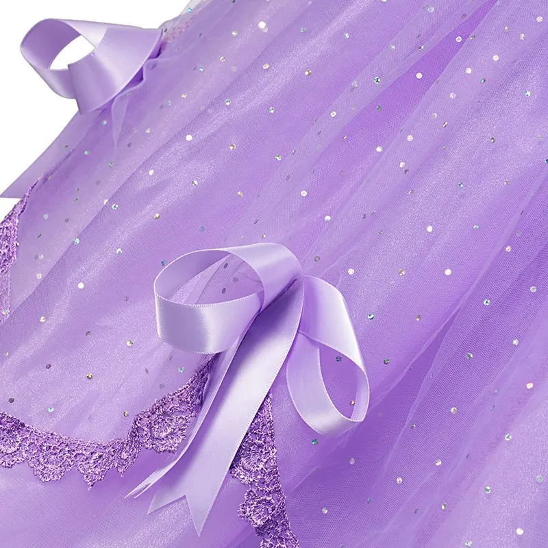MUABABY Deluxe Sofija Oblačenja za Dekleta Poletje Princesa Obleko Gor Žogo Obleke Otrok 4 Plasti Tal Dolžina Rapunzel Kostum