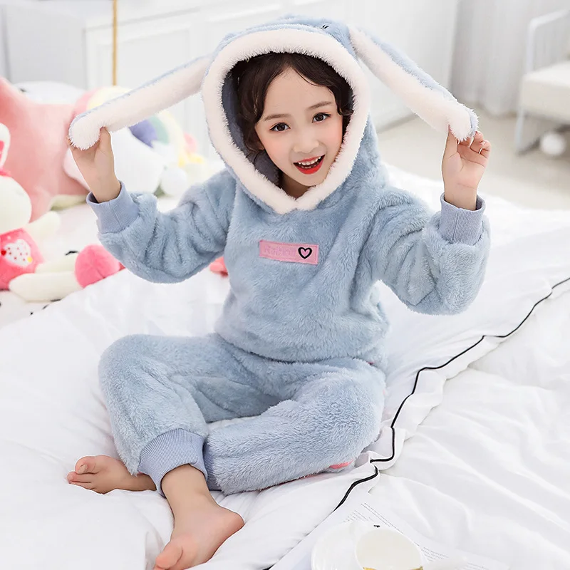 Mudipanda otroške Pižame Nastavite 2021 Zimo Domov Oblačila Za Dekleta Fantje Živali Zgosti Toplo Plišastih Pyjama Enfant 6 8 10 12 Let