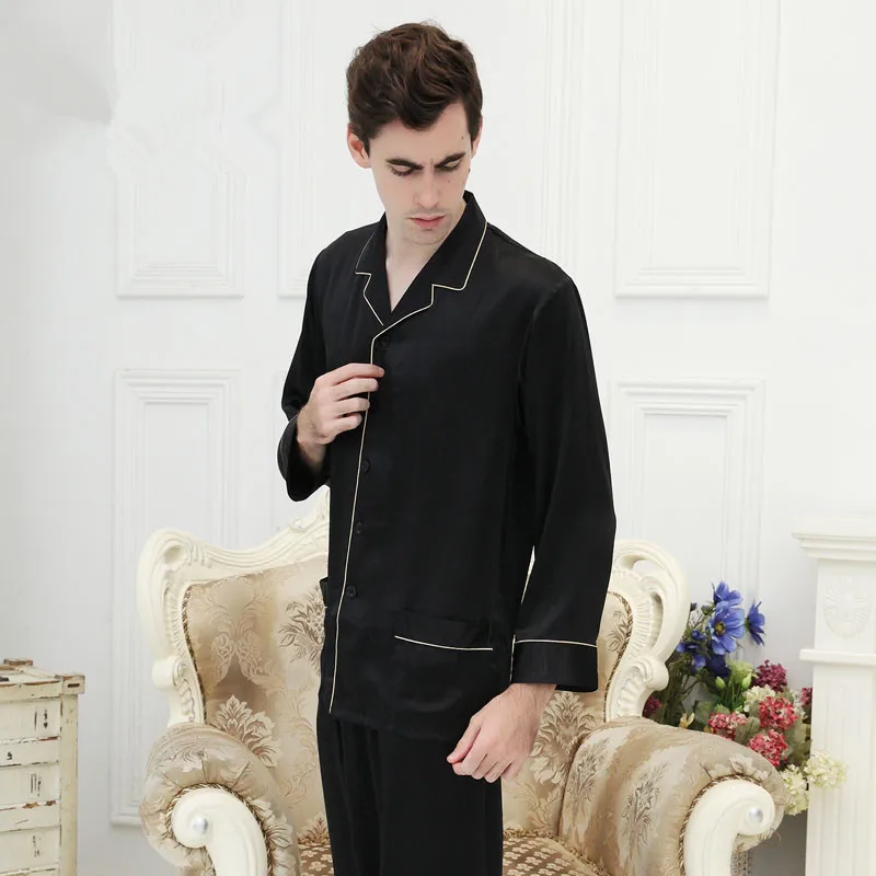 Mulberry Svile Sleepwear Resnično Težka Svila Dolgimi Rokavi Moški Plus Velikost Pajama nastavi S M L XL XXL Brezplačna Dostava
