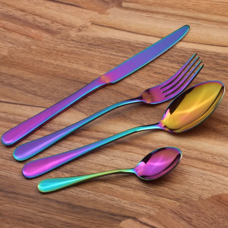 Multicolor Zahodni slog Jedilni pribor iz Nerjavečega Jekla Servis Set Z Visoko Kakovostjo Ročaj Kuhinjski Nož, Vilice Set Posode