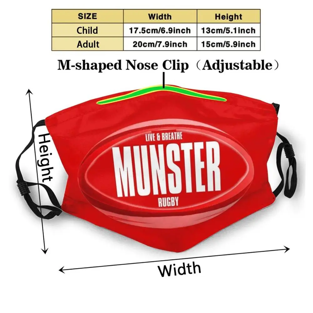 Munster Rugby Oblikovanje Po Meri Za Odrasle, Otroci Proti Prahu Filter Diy Srčkan Print Stroj Masko Munster Rugby Irska Rugby