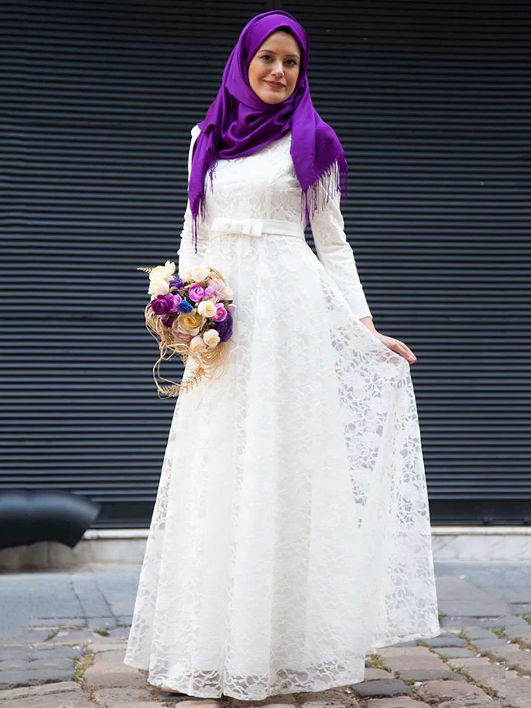 Muslimanski Bela oblačila Hidžab Obleko Za Poroko Posebnih Priložnostih ženska Oblačila Novo Sezono Islamske Abaya Z Čipke Prekrivanje