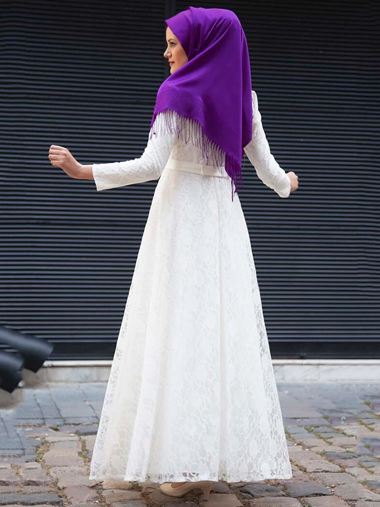 Muslimanski Bela oblačila Hidžab Obleko Za Poroko Posebnih Priložnostih ženska Oblačila Novo Sezono Islamske Abaya Z Čipke Prekrivanje