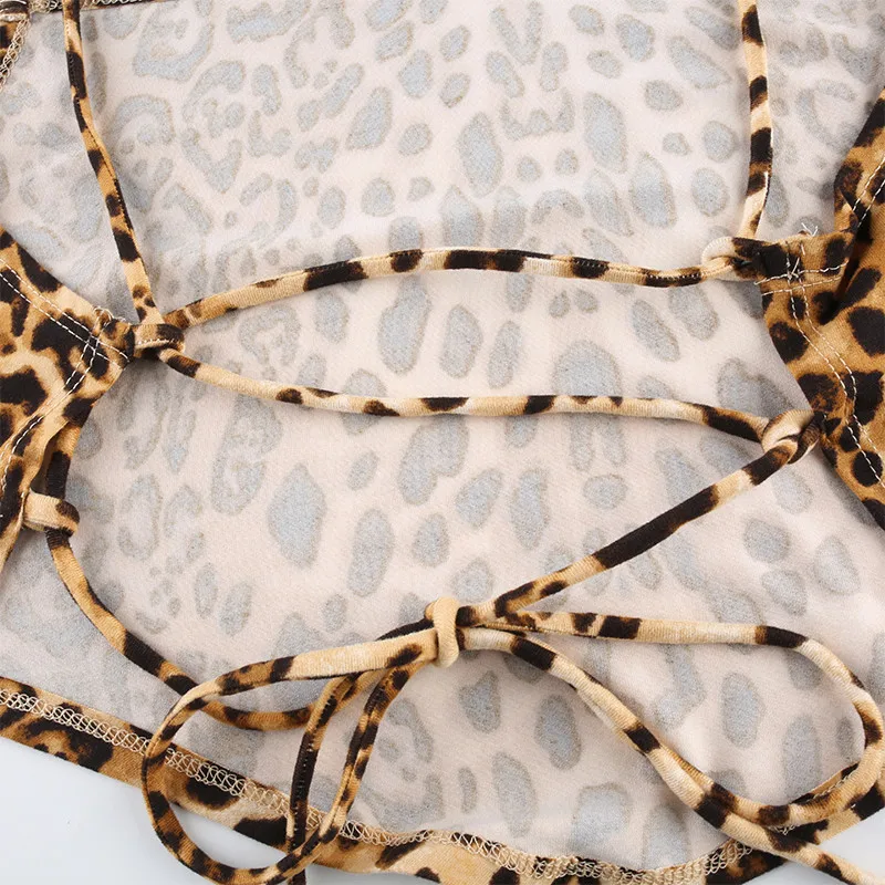 Musuos Poletje Leopard Tiskanja Seksi Obreži zgoraj Backless Čipke-up Printing Klub Ulične Cisterne Telovnik Zanko Moda Odpri Nazaj Camisoles