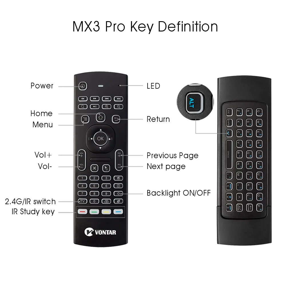 MX3 Zraka Miško Dodatni Telefonski Daljinski upravljalnik 2.4 G Brezžična Tipkovnica Osvetlitvijo IR Učenje za Android TV Box/T9/H96 Max/X96 mini