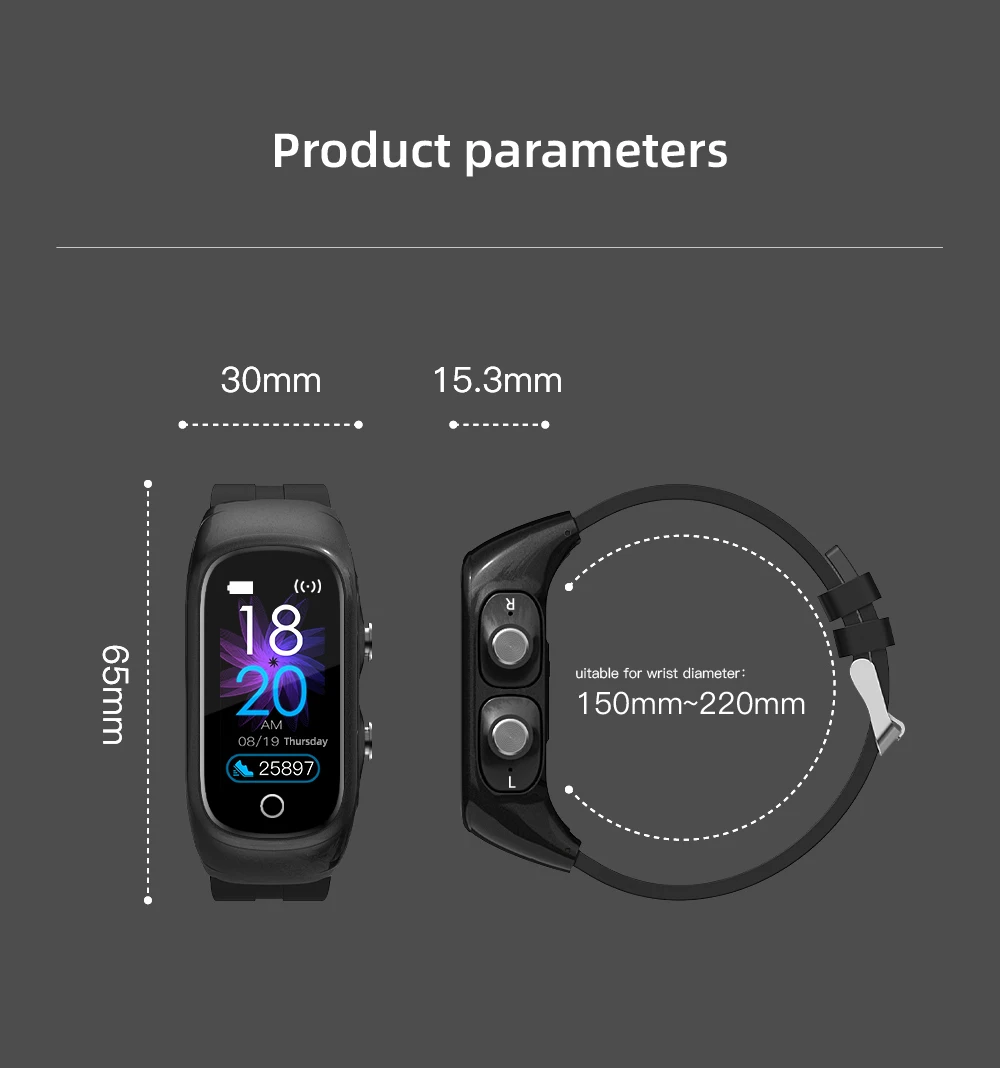 N8 Pametno Gledati Bluetooth Dvojno Slušalke Klic Smartwatch Srčni utrip, Krvni Tlak Merjenje Zapestnica Manšeta Za IOS Android
