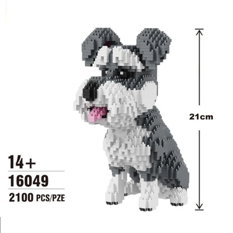 Na zalogi 16049 Siva Schnauzer Ljubljenčka Psa Gradnik Živali 3D Model 2100pcs Mala Mini Diamond Opeke Igrača za Otroke, št Polje