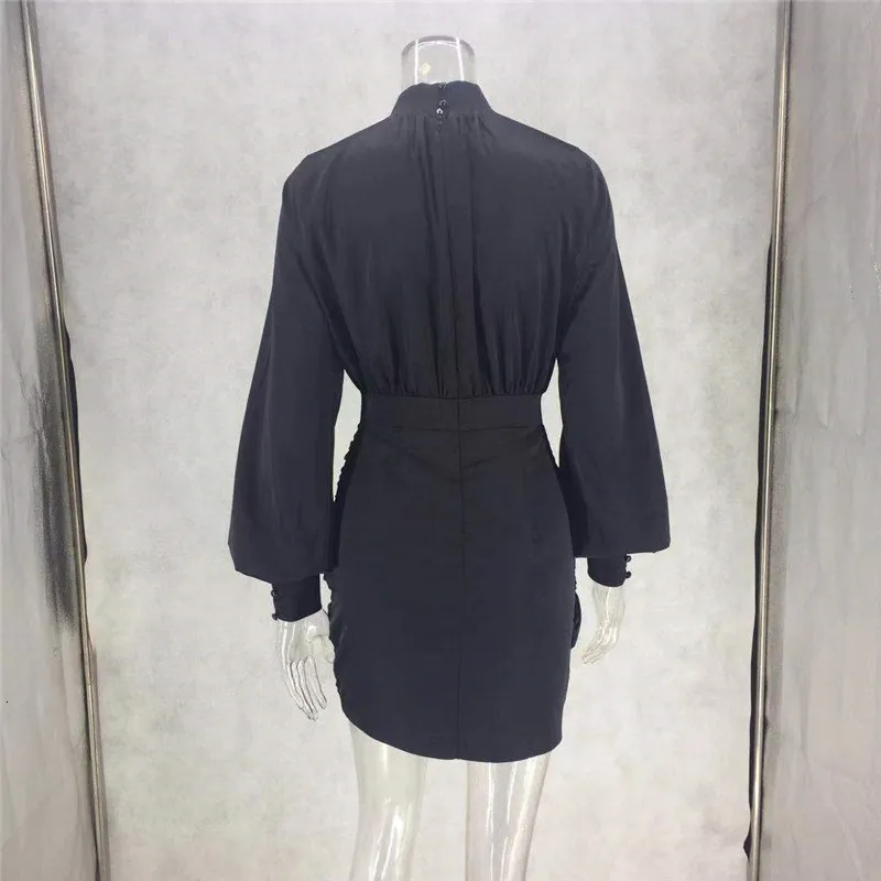 Naguban Saten Stranka Mini Kratek Bodycon Obleka Ženske Povoj Seksi Obleka Elegantna puff rokav Haljo Femme jeseni urad ženske obleke